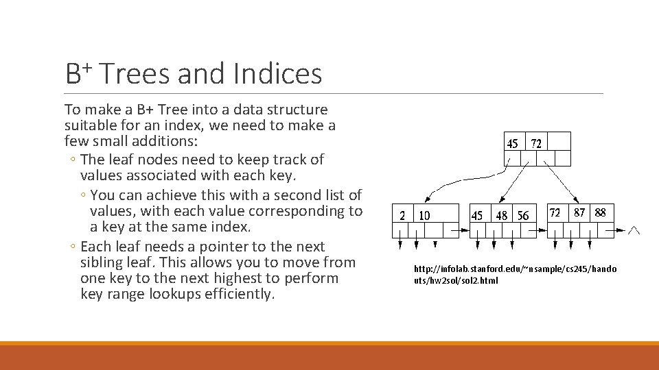 B+ Trees and Indices To make a B+ Tree into a data structure suitable