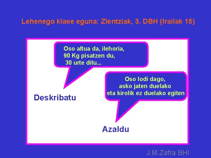 Lehenego klase eguna: Zientziak, 3. DBH (Irailak 15) Leh Oso altua da, ilehoria, 90