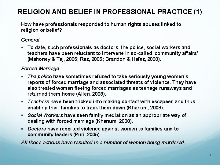 RELIGION AND BELIEF IN PROFESSIONAL PRACTICE (1) How have professionals responded to human rights RELIGION AND BELIEF IN PROFESSIONAL PRACTICE (1) How have professionals responded to human rights