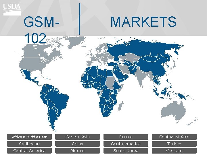 GSM 102 MARKETS Africa & Middle East Central Asia Russia Southeast Asia Caribbean China