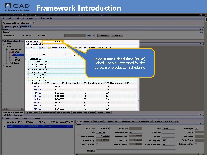 Framework Introduction Production Scheduling (PSW) Scheduling view designed for the purpose of production scheduling