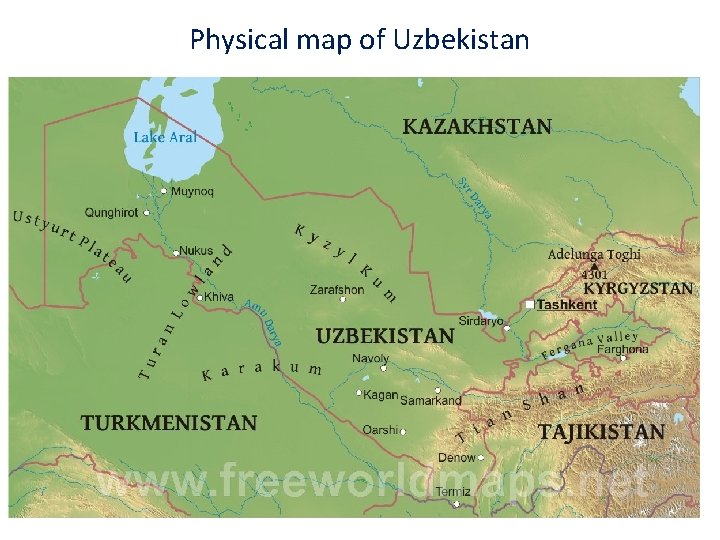 Physical map of Uzbekistan 