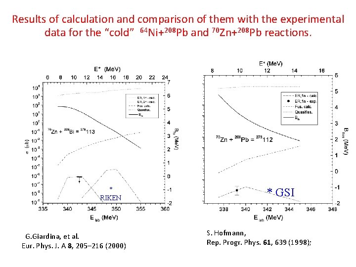 Results of calculation and comparison of them with the experimental data for the “cold”