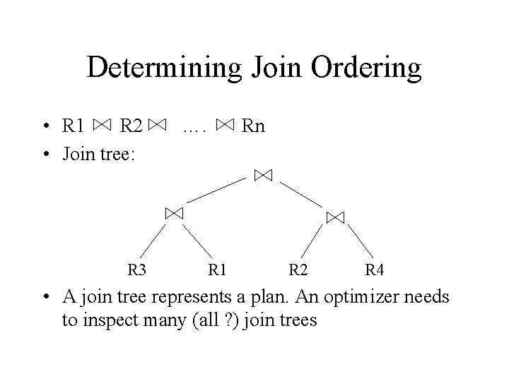 Determining Join Ordering • R 1 R 2 • Join tree: R 3 ….