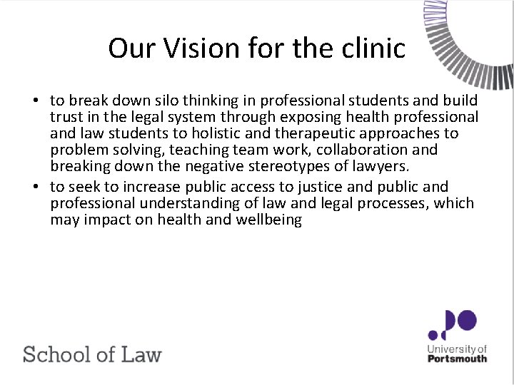 Our Vision for the clinic • to break down silo thinking in professional students