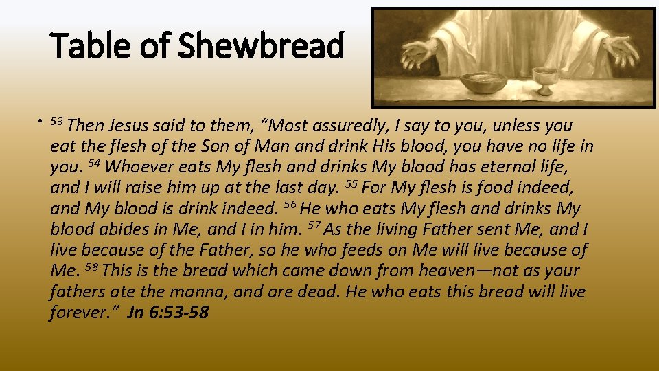 Table of Shewbread • 53 Then Jesus said to them, “Most assuredly, I say
