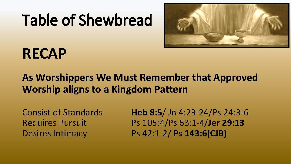 Table of Shewbread RECAP As Worshippers We Must Remember that Approved Worship aligns to