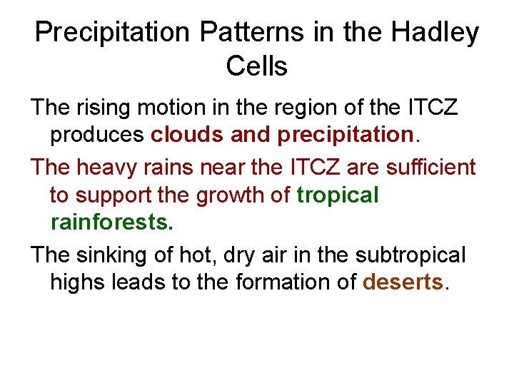 Precipitation Patterns in the Hadley Cells The rising motion in the region of the