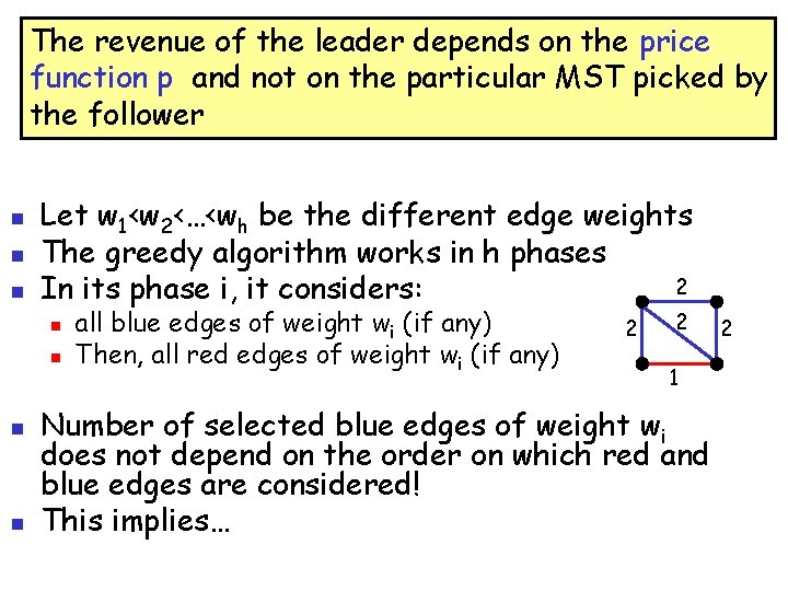 The revenue of the leader depends on the price function p and not on