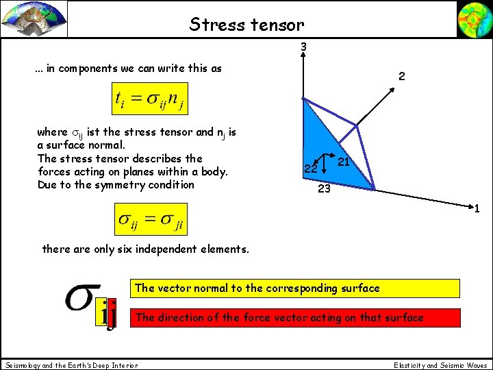 Stress tensor 3. . . in components we can write this as where ij