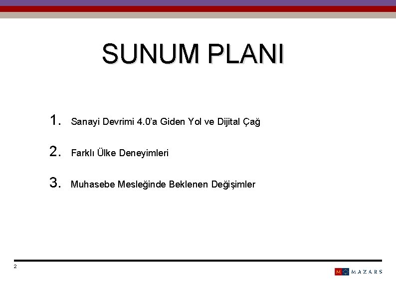 SUNUM PLANI 2 1. Sanayi Devrimi 4. 0’a Giden Yol ve Dijital Çağ 2.