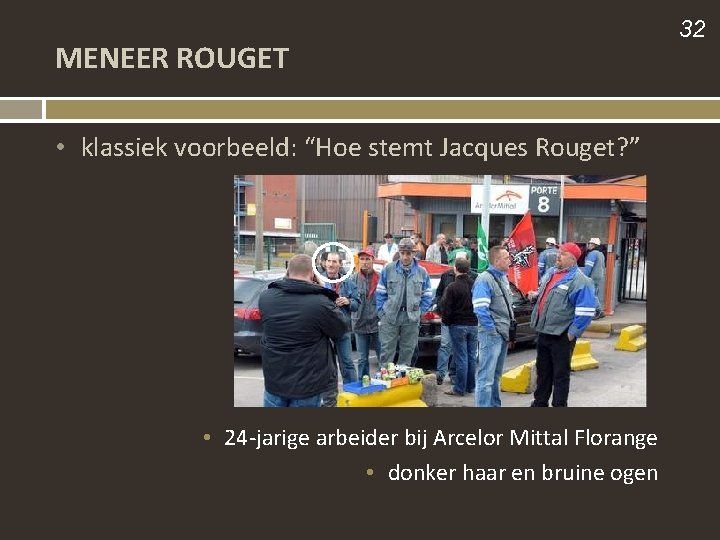 MENEER ROUGET • klassiek voorbeeld: “Hoe stemt Jacques Rouget? ” • 24 -jarige arbeider