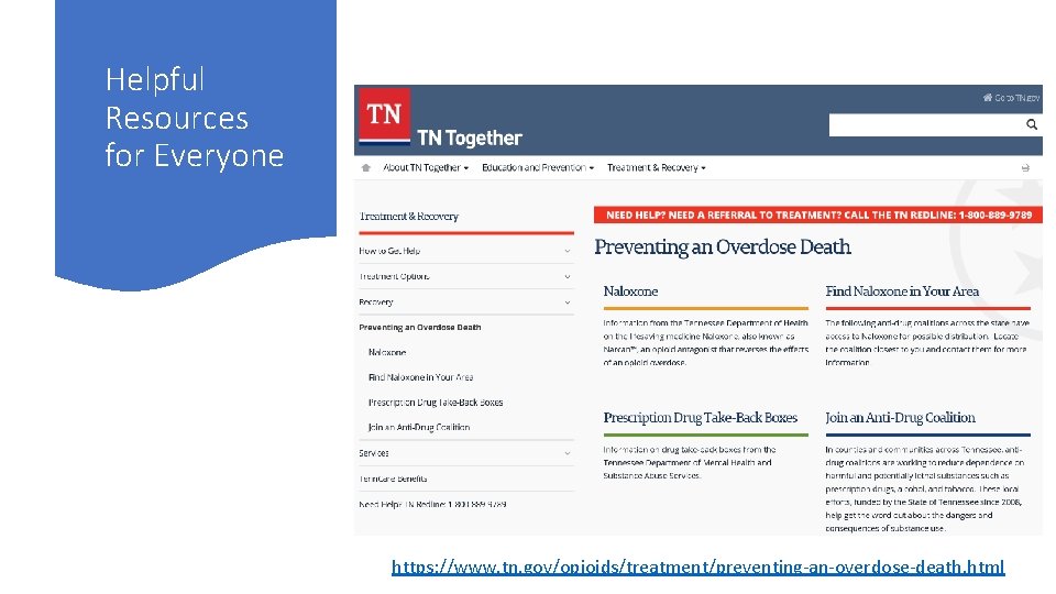 Helpful Resources for Everyone https: //www. tn. gov/opioids/treatment/preventing-an-overdose-death. html 