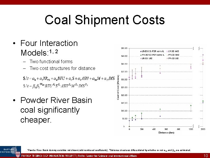 Coal Shipment Costs • Four Interaction Models: 1, 2 – Two functional forms –