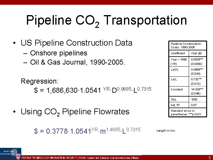 Pipeline CO 2 Transportation • US Pipeline Construction Data – Onshore pipelines – Oil