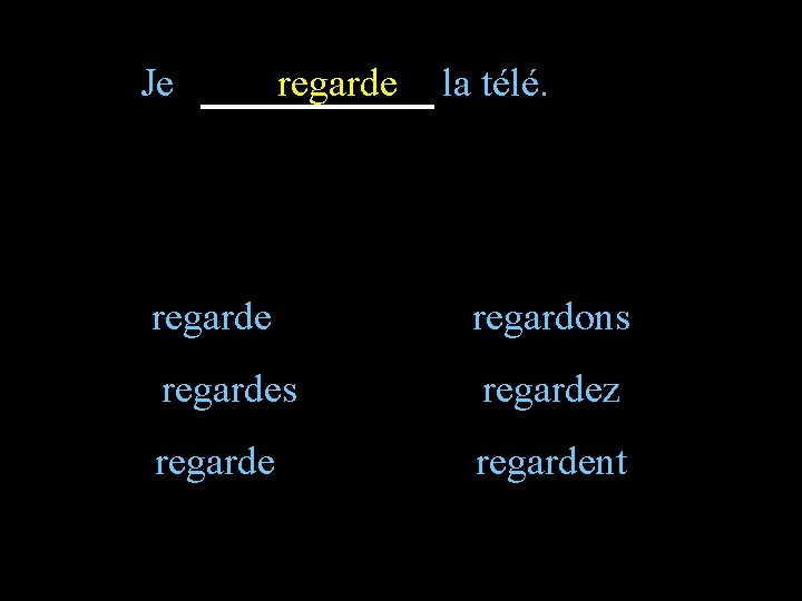 Je regarde la télé. regarde regardons regardez regardent 