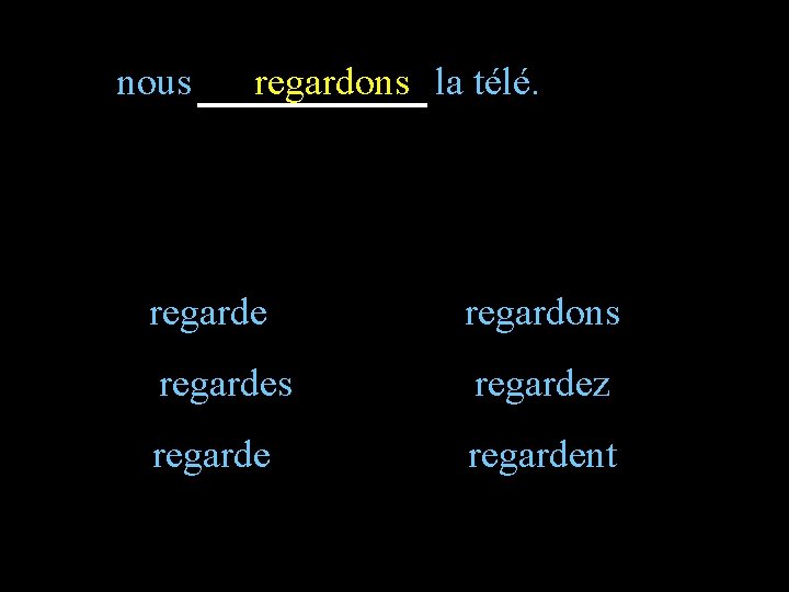 nous regardons la télé. regarde regardons regardez regardent 