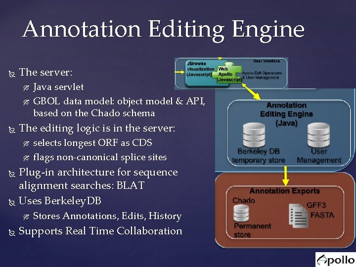 Annotation Editing Engine The server: Java servlet GBOL data model: object model & API, Annotation Editing Engine The server: Java servlet GBOL data model: object model & API,