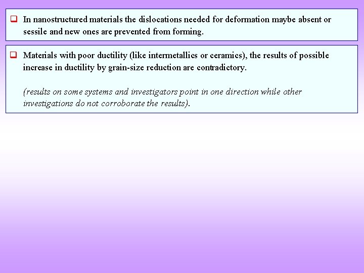 q In nanostructured materials the dislocations needed for deformation maybe absent or sessile and