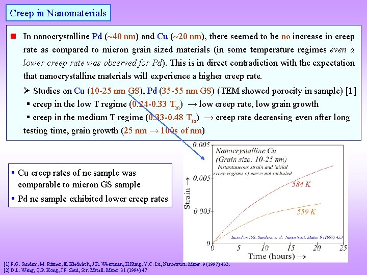 Creep in Nanomaterials n In nanocrystalline Pd (~40 nm) and Cu (~20 nm), there