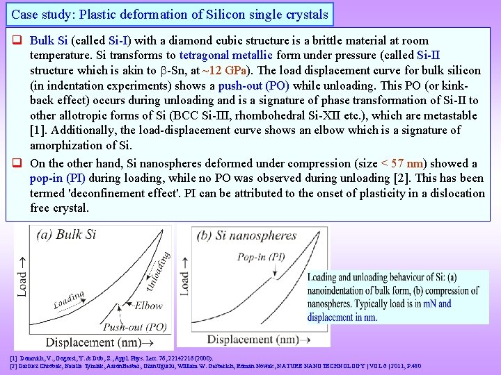 Case study: Plastic deformation of Silicon single crystals q Bulk Si (called Si-I) with