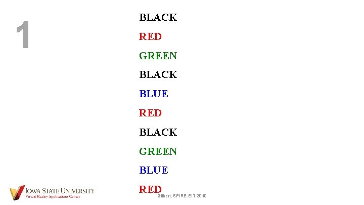 1 BLACK RED GREEN BLACK BLUE RED BLACK GREEN BLUE REDGilbert, SPIRE-EIT 2019 