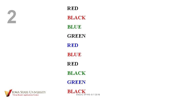 2 RED BLACK BLUE GREEN RED BLUE RED BLACK GREEN BLACK Gilbert, SPIRE-EIT 2019