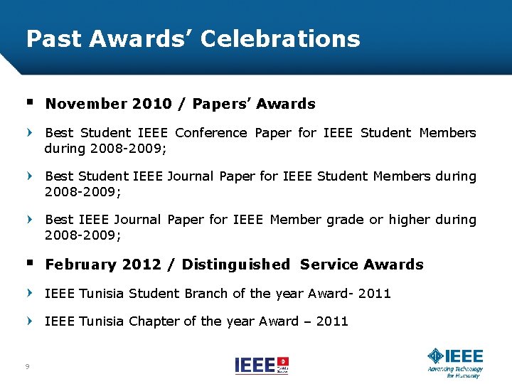 Past Awards’ Celebrations § November 2010 / Papers’ Awards Best Student IEEE Conference Paper