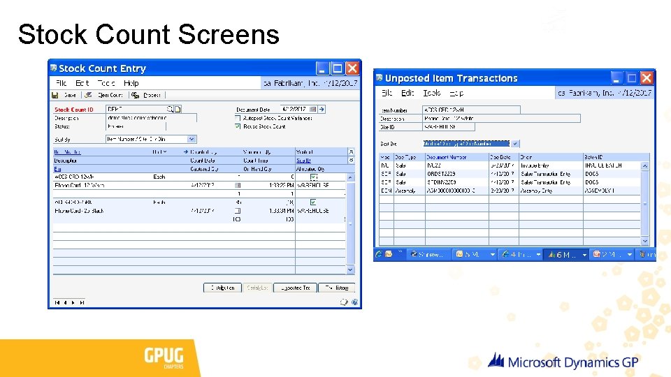 Stock Count Screens 