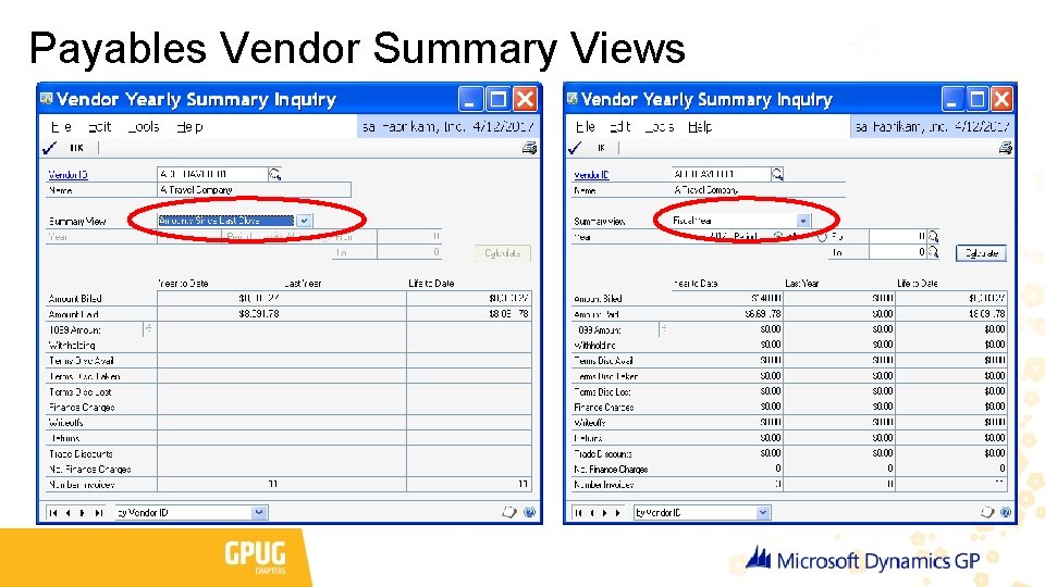 Payables Vendor Summary Views 