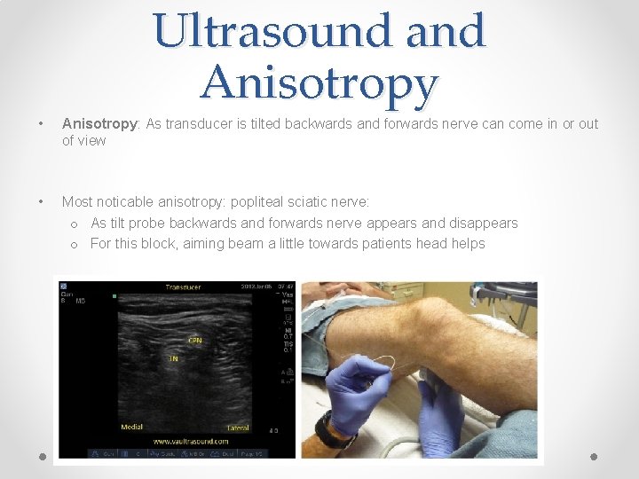 Ultrasound and Anisotropy • Anisotropy: As transducer is tilted backwards and forwards nerve can