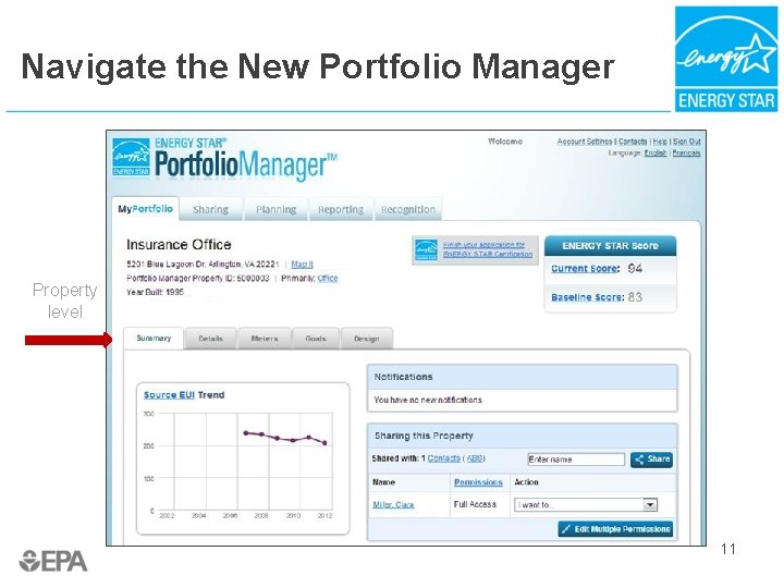 Navigate the New Portfolio Manager Property level 11 