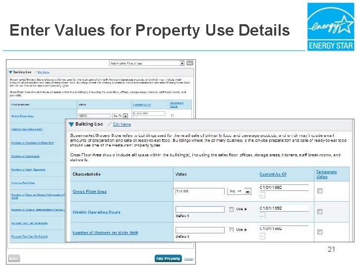 Enter Values for Property Use Details 21 