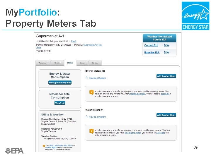 My. Portfolio: Property Meters Tab 26 