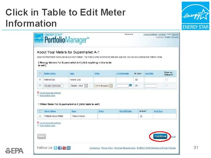 Click in Table to Edit Meter Information 31 