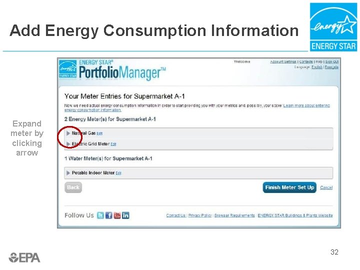 Add Energy Consumption Information Expand meter by clicking arrow 32 