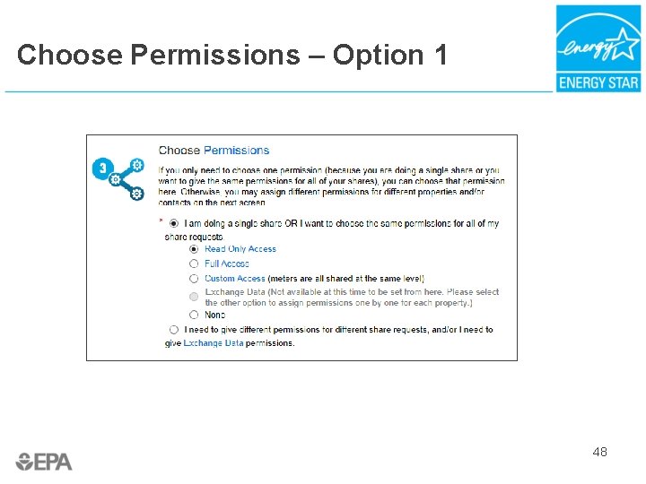 Choose Permissions – Option 1 48 