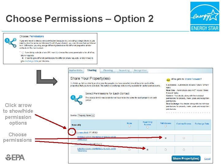 Choose Permissions – Option 2 Click arrow to show/hide permission options Choose permissions 49