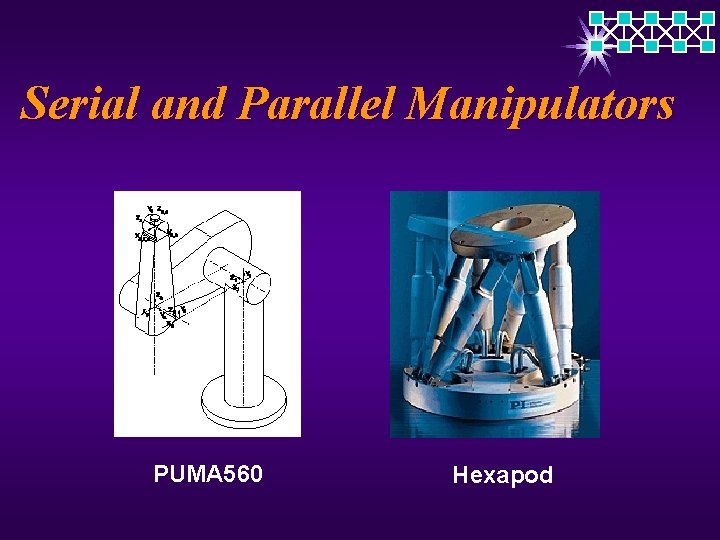 Serial and Parallel Manipulators PUMA 560 Hexapod 