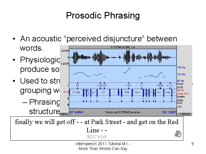 Prosodic Phrasing • An acoustic “perceived disjuncture” between words. • Physiologically necessary – a