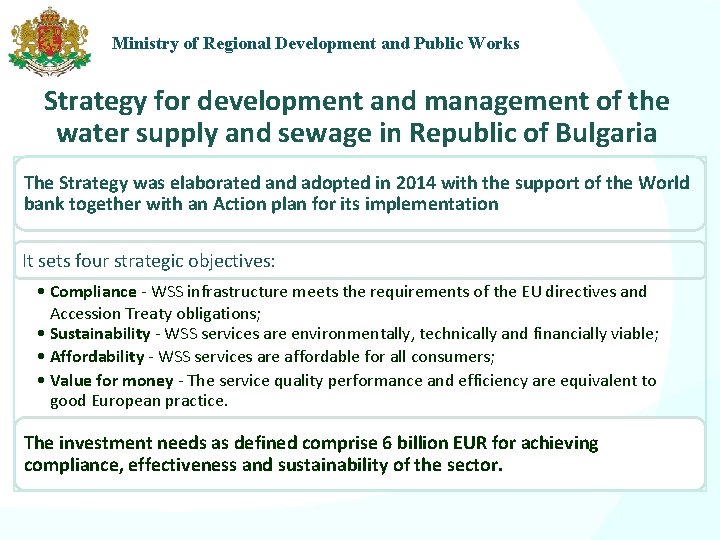 Ministry of Regional Development and Public Works Strategy for development and management of the