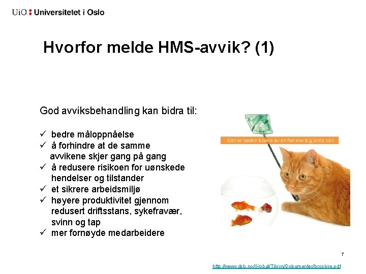 Hvorfor melde HMS-avvik? (1) God avviksbehandling kan bidra til: ü bedre måloppnåelse ü å