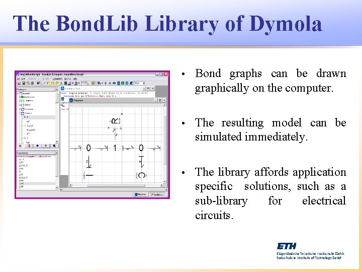 The Bond. Library of Dymola • Bond graphs can be drawn graphically on the