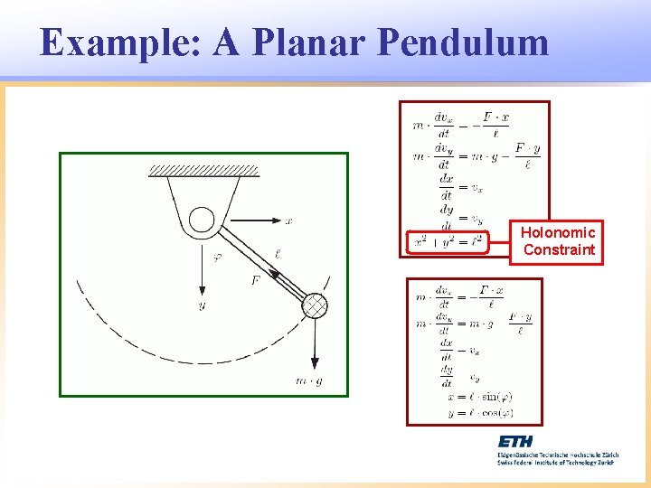Example: A Planar Pendulum Holonomic Constraint 