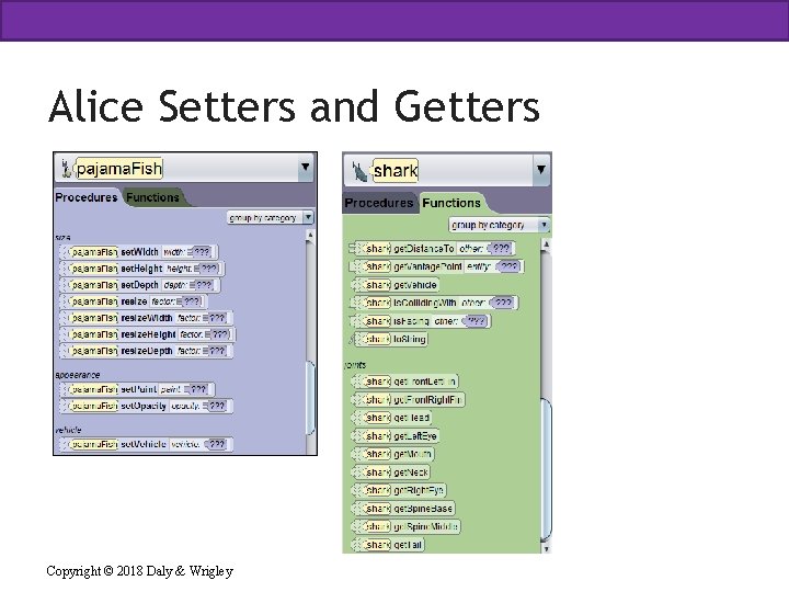 8 Alice Setters and Getters Copyright © 2018 Daly & Wrigley 
