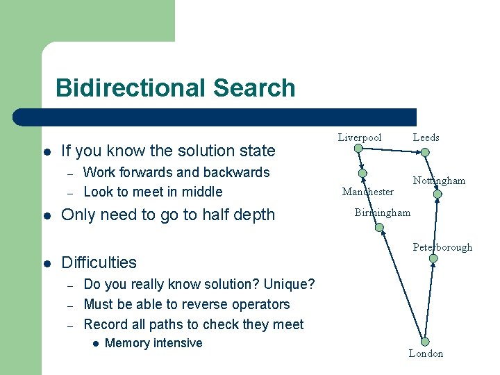 Bidirectional Search l If you know the solution state – – l l Work