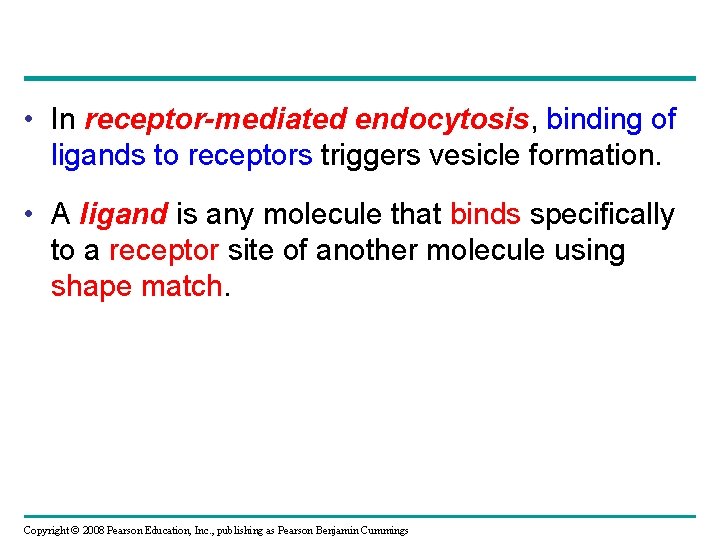  • In receptor-mediated endocytosis, binding of ligands to receptors triggers vesicle formation. •
