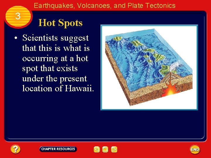 Earthquakes, Volcanoes, and Plate Tectonics 3 Hot Spots • Scientists suggest that this is