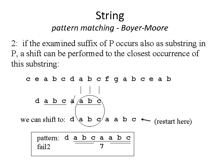 String pattern matching - Boyer-Moore 2: if the examined suffix of P occurs also