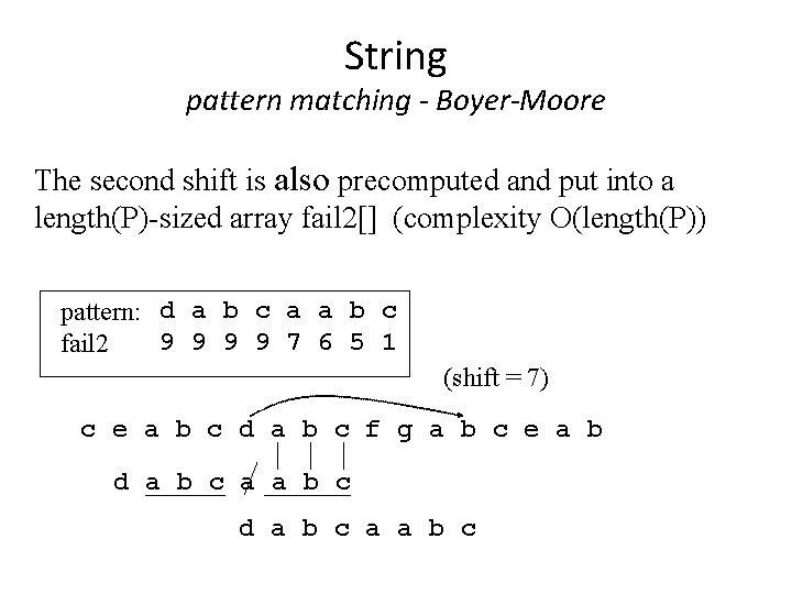 String pattern matching - Boyer-Moore The second shift is also precomputed and put into